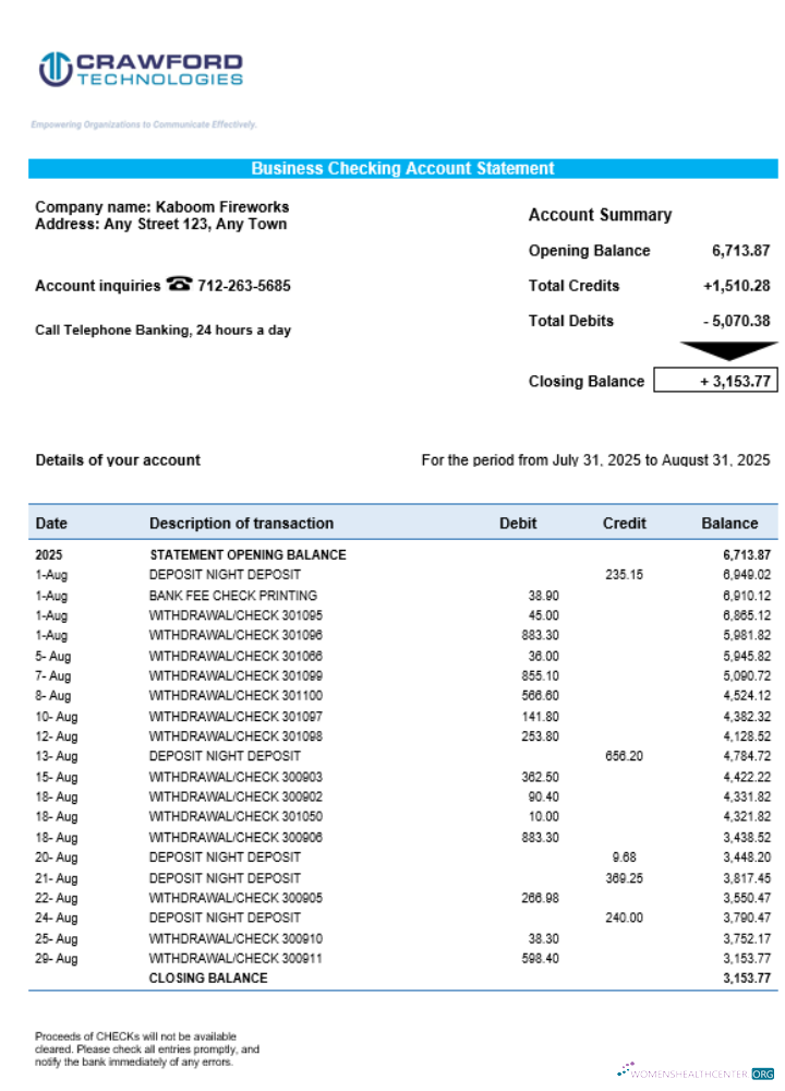 Download Crawford Technologies business firm account statement Word snd PDF format Photoshop template